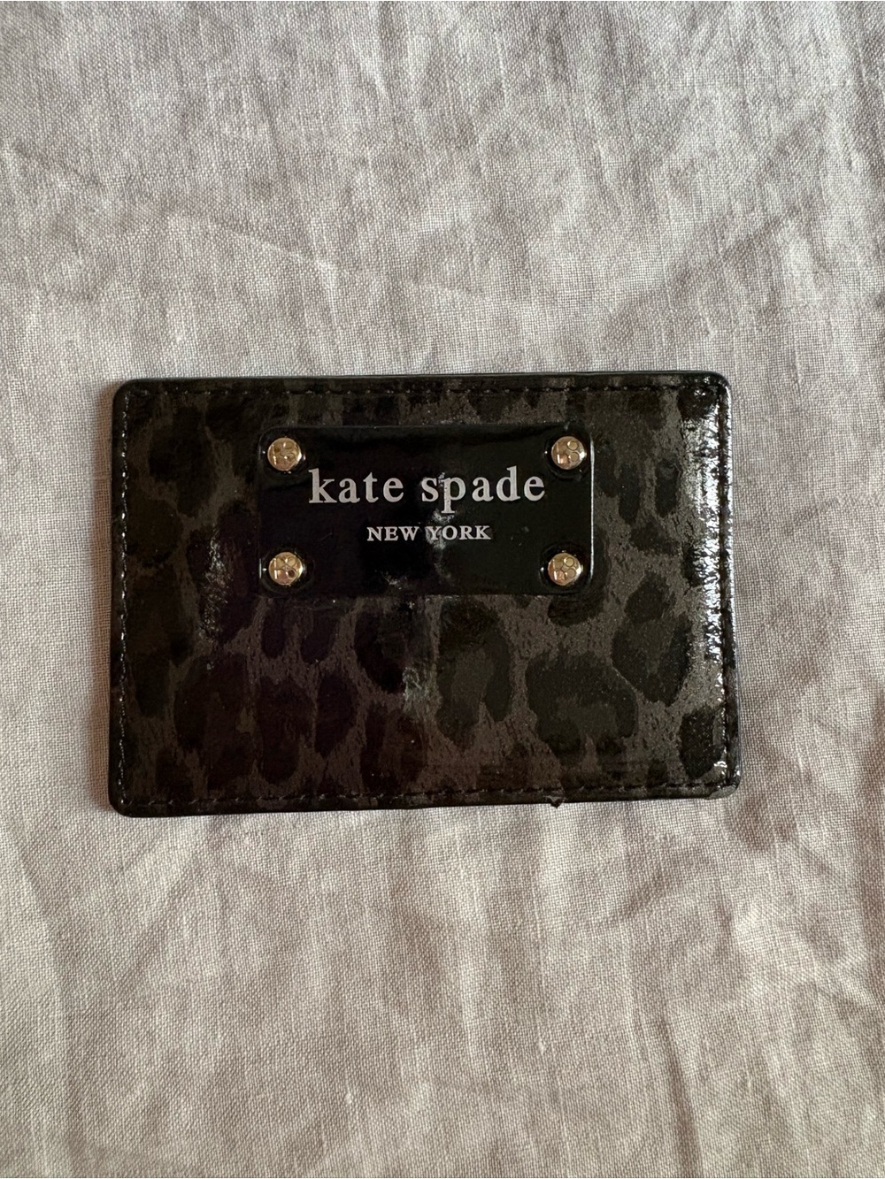 kate spade Black Patent Leopard-Print Card Case